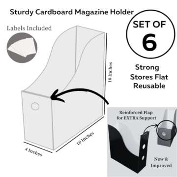 Evelots Magazine File Holder Organizer Box (6, 12, or 24 Pack) Storage for Desk and Shelves Multiple Color Options - Includes Labels for Organization