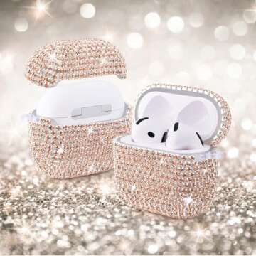 VISOOM Cute Jewelry Case for Airpods 4 Cases 2024 Cover Women, Sparkly Air pods 4 Gen Case Hard TPU Airpod Case 4th Generation Glitter iPods 4 Case with Bling Keychain for iPods Earbuds Airpods 4th