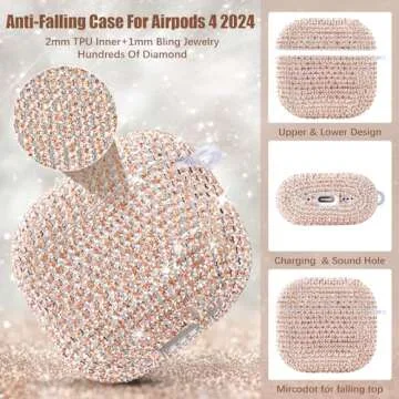 VISOOM Cute Jewelry Case for Airpods 4 Cases 2024 Cover Women, Sparkly Air pods 4 Gen Case Hard TPU Airpod Case 4th Generation Glitter iPods 4 Case with Bling Keychain for iPods Earbuds Airpods 4th