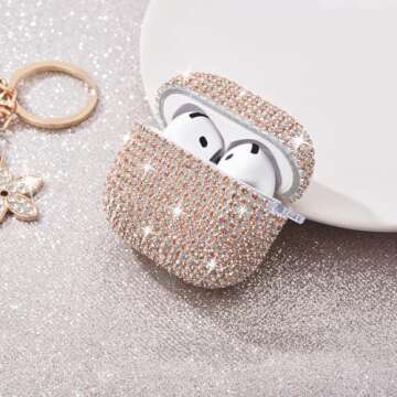 VISOOM Cute Jewelry Case for Airpods 4 Cases 2024 Cover Women, Sparkly Air pods 4 Gen Case Hard TPU Airpod Case 4th Generation Glitter iPods 4 Case with Bling Keychain for iPods Earbuds Airpods 4th