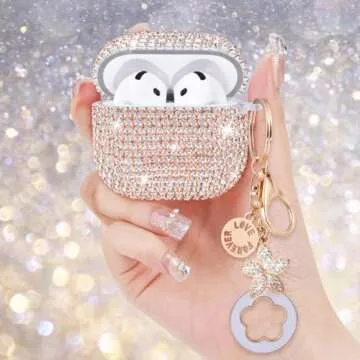 VISOOM Cute Jewelry Case for Airpods 4 Cases 2024 Cover Women, Sparkly Air pods 4 Gen Case Hard TPU Airpod Case 4th Generation Glitter iPods 4 Case with Bling Keychain for iPods Earbuds Airpods 4th