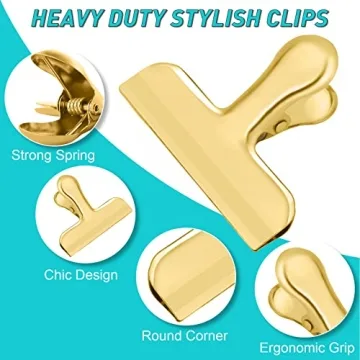 Funfery Stainless Steel Gold Chip Clips Heavy Duty Kitchen Organizers