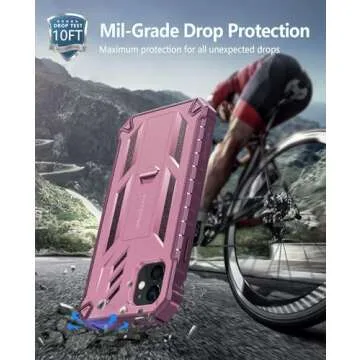 FNTCASE for iPhone 12 Phone Case: for iPhone 12 Pro Phone Case Military Grade Drop Proof Rugged Protective Cover with Kickstand | Matte Textured Shockproof TPU Hybrid Bumper Cases 6.1 inch - Pink