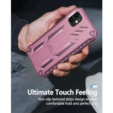 FNTCASE for iPhone 12 Phone Case: for iPhone 12 Pro Phone Case Military Grade Drop Proof Rugged Protective Cover with Kickstand | Matte Textured Shockproof TPU Hybrid Bumper Cases 6.1 inch - Pink