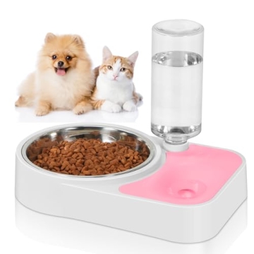 JUST RUN Double Dog Cat Bowls, 6.9" Dia Food Bowl and 11.6" L Water Bowl with Automatic Water Dispen...