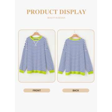 Eytino Plus Size Sweatshirts for Women Crew Neck Long Sleeve Pullover Tops 2024 Fall Shirts Striped Color Block Oversized Sweatshirt Blue White 3X