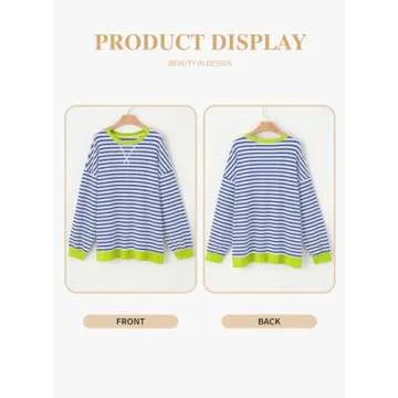 Eytino Plus Size Sweatshirts for Women Crew Neck Long Sleeve Pullover Tops 2024 Fall Shirts Striped Color Block Oversized Sweatshirt Blue White 3X