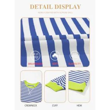 Eytino Plus Size Sweatshirts for Women Crew Neck Long Sleeve Pullover Tops 2024 Fall Shirts Striped Color Block Oversized Sweatshirt Blue White 3X