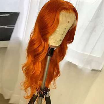 ANDRIA Ginger Orange Lace Front Wigs Long Wigs Loose Wave Glueless Lace Wig Synthetic Heat Resistant Fiber Wig With Baby Hair Natural Wavy Body Wave Colorful Ginger Brown Colored wig for Women 24 Inch