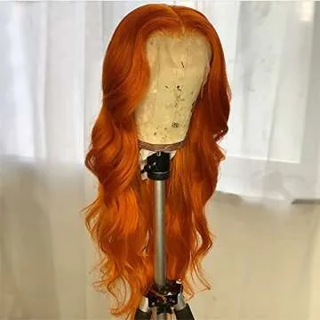 ANDRIA Ginger Orange Lace Front Wigs Long Wigs Loose Wave Glueless Lace Wig Synthetic Heat Resistant Fiber Wig With Baby Hair Natural Wavy Body Wave Colorful Ginger Brown Colored wig for Women 24 Inch