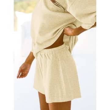 Tankaneo Womens Pajama Sets 3/4 Sleeve Oversized Tops and Elastic Waist Shorts Lounge Sets Loungewear
