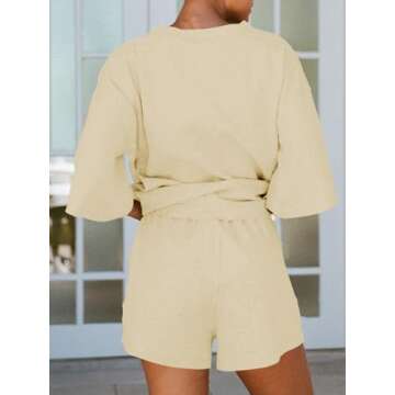 Tankaneo Womens Pajama Sets 3/4 Sleeve Oversized Tops and Elastic Waist Shorts Lounge Sets Loungewear
