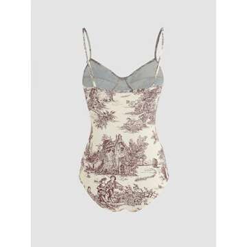 CIDER Women's Santorini Beach Vacation Toile de Jouy Bodysuit: Brown, X-Large