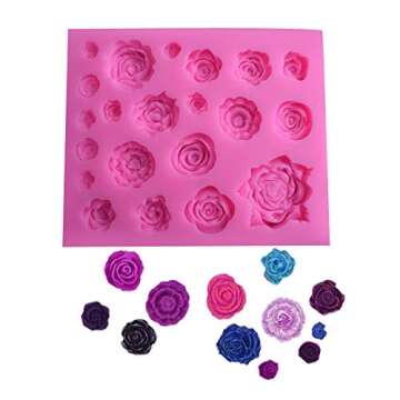 Roses Collection Fondant Mold-Rose Flower Leaves Bow And Butterfly Shapes Silicone Mold for Sugarcraft Cake Decoration, Cupcake Topper, Polymer Clay, Candy, Chocolate, And Making Crafting Projects