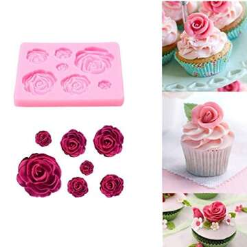 Roses Collection Fondant Mold-Rose Flower Leaves Bow And Butterfly Shapes Silicone Mold for Sugarcraft Cake Decoration, Cupcake Topper, Polymer Clay, Candy, Chocolate, And Making Crafting Projects
