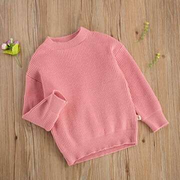 CIYCUIT Toddler Baby Girl Boy Sweater Fall Winter Warm Long Sleeve Knit Chunky Oversized Sweater Rose Pink 5-6 Years