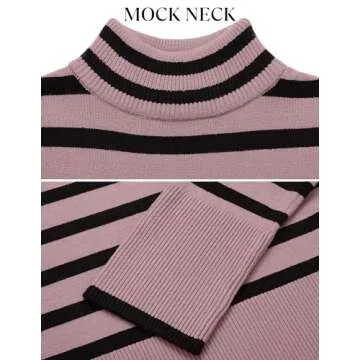 ZESICA Women's Winter Sweaters Casual Turtleneck Long Sleeve Striped Side Slit Loose Pullover Sweater Jumper Tops,Purple,Small