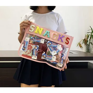 Stylish HAIBOLAN Chenille Letter Clear Makeup Bag