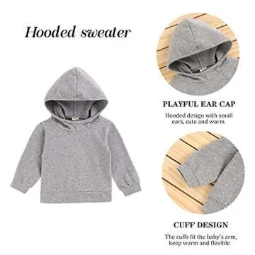 Newborn Baby Boys Girls Grey Hoodie Sweatshirt Top + Striped Pants Outfits Set TODDLING Around Clothes(12-18 Months)