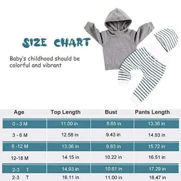 Newborn Baby Boys Girls Grey Hoodie Sweatshirt Top + Striped Pants Outfits Set TODDLING Around Clothes(12-18 Months)