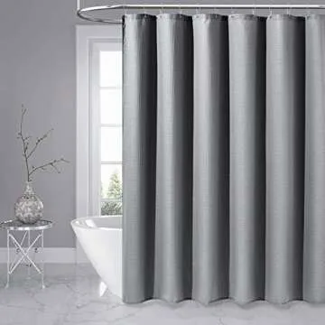 Dynamene Grey Fabric Shower Curtain for Bathroom - Waffle Weave Textured Heavy Duty , 256GSM Hotel Luxury Weighted Cloth Bath Curtain Set with 12 Plastic Hooks,72x72, Grey/Gray