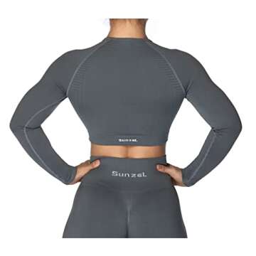 Sunzel Seamless Long Sleeve Workout Crop Tops for Women, Buttery Soft Slim Fit Athletic Yoga Gym Sports Cropped Shirts Dark Gray