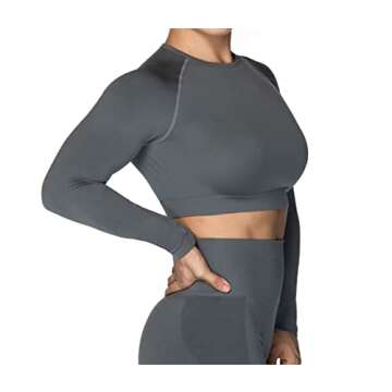 Sunzel Seamless Long Sleeve Workout Crop Tops for Women, Buttery Soft Slim Fit Athletic Yoga Gym Sports Cropped Shirts Dark Gray