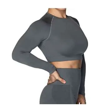 Sunzel Seamless Long Sleeve Workout Crop Tops for Women, Buttery Soft Slim Fit Athletic Yoga Gym Sports Cropped Shirts Dark Gray