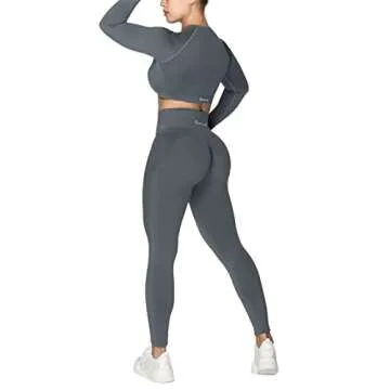 Sunzel Seamless Long Sleeve Workout Crop Tops for Women, Buttery Soft Slim Fit Athletic Yoga Gym Sports Cropped Shirts Dark Gray