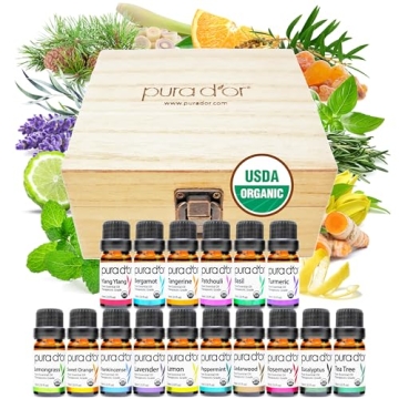 PURA D'OR Organic Sweet 16 Essential Oils Set - 16x 10mL Wood Box Aromatherapy Gift Set - 100% Pure ...