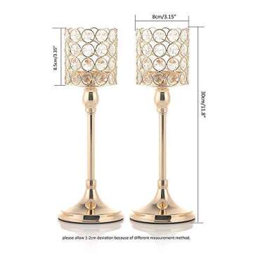 VINCIGANT Gold Crystal Cylinder Candle Holders Set of 2 for Wedding Table Centerpieces Anniversary Celebration DecorationsGifts,12 Inches Tall