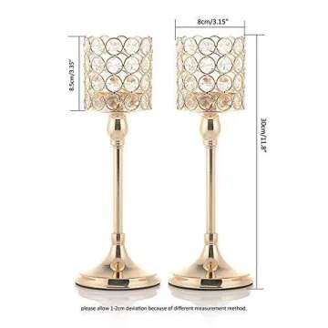 VINCIGANT Gold Crystal Cylinder Candle Holders Set of 2 for Wedding Table Centerpieces Anniversary Celebration DecorationsGifts,12 Inches Tall