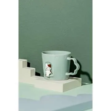 DIHOclub Cat Ceramic Cup Window Animals Mug Cute Cartoon Handmade Figurine Mugs,Holiday and Birthday Gift for Daughter,Son,Kids,9 OZ (Blue)