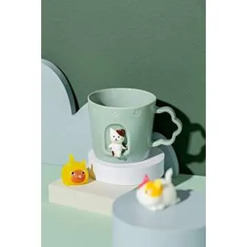 DIHOclub Cat Ceramic Cup Window Animals Mug Cute Cartoon Handmade Figurine Mugs,Holiday and Birthday Gift for Daughter,Son,Kids,9 OZ (Blue)