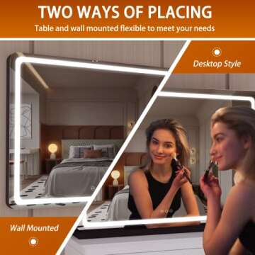 Hasipu Vanity Mirror with Lights, 32" x 22" LED Makeup Mirror, Lighted Makeup Mirror with Dimmable 3 Modes, Touch Screen Control Vanity Mirror Round Black