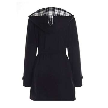 LINGMIN Women's Fleece Check Hooded Pea Coat Winter Double Breast Belted Wool Jacket Darkgrey