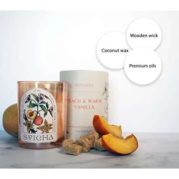 Svicha Candle Crackling Wood Scented Eco-Friendly, Candles with Fragrance Oils, Organic Candles Non Toxic, Coconut Wax Candle, Gift Candles Crackle (Peach and Warm Vanilla)