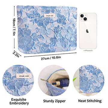 STARDW Floral Cosmetic Bags Makeup Bags for Women and Girls,Travel Makeup Bag Large Aesthetic Makeup Bag,Makeup Organizer Bag Zipper Pouch (Embossed Flowers)
