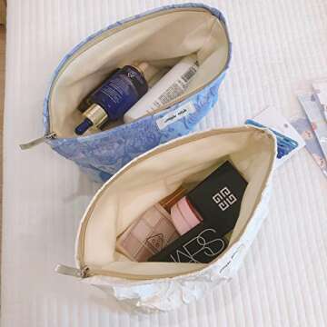 STARDW Floral Cosmetic Bags Makeup Bags for Women and Girls,Travel Makeup Bag Large Aesthetic Makeup Bag,Makeup Organizer Bag Zipper Pouch (Embossed Flowers)