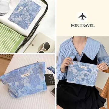 STARDW Floral Cosmetic Bags Makeup Bags for Women and Girls,Travel Makeup Bag Large Aesthetic Makeup Bag,Makeup Organizer Bag Zipper Pouch (Embossed Flowers)