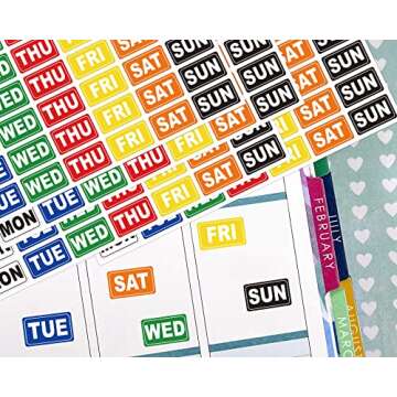 Colorful Week Date Stickers for Planners and Journals