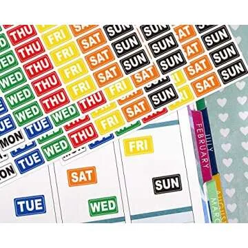 Rainbow Week Date Sticker Set - 735 Day of The Week Labels for Easy Planning