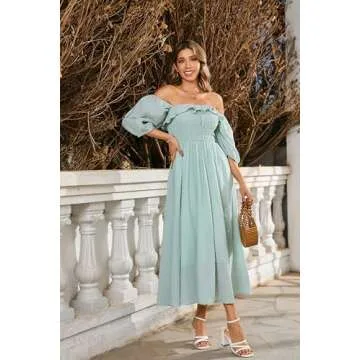 R.Vivimos Women Summer Half Sleeve Cotton Ruffled Vintage Elegant Backless A Line Flowy Long Dresses (Small, Green#1)