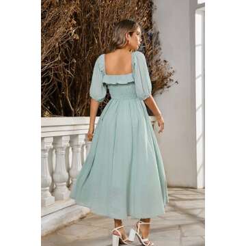 R.Vivimos Women Summer Half Sleeve Cotton Ruffled Vintage Elegant Backless A Line Flowy Long Dresses (Small, Green#1)