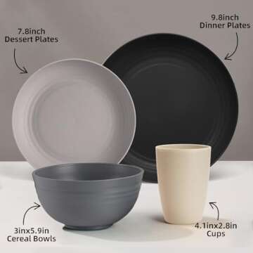 Gudvilla Wheat Straw Dinnerware Sets, 32Pcs Plastic Plates and Bowls Sets for 8, Unbreakable Reusabl...