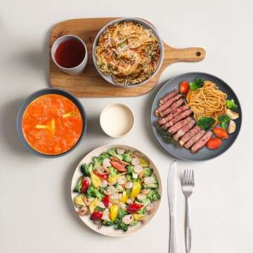 Gudvilla Wheat Straw Dinnerware Sets, 32Pcs Plastic Plates and Bowls Sets for 8, Unbreakable Reusable Wheat Straw Bowls Plates Cups Dishes Set, Dishwasher Microwave Safe, for RV Kitchen Camping