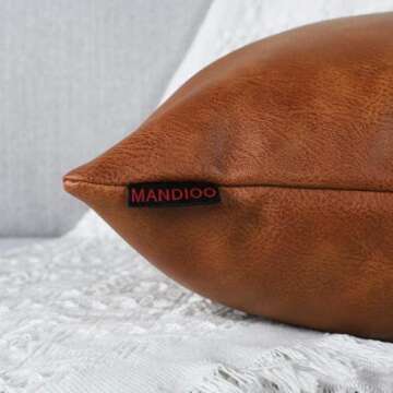 MANDIOO Set of 2 Faux Leather Decorative Throw Pillow Covers Modern Solid Outdoor Cushion Cases Luxury Pillowcases for Couch Sofa Bed 16x16 Inches Brown