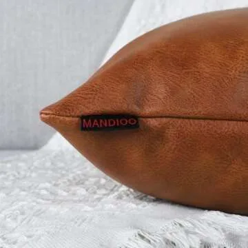 MANDIOO Set of 2 Faux Leather Decorative Throw Pillow Covers Modern Solid Outdoor Cushion Cases Luxury Pillowcases for Couch Sofa Bed 16x16 Inches Brown
