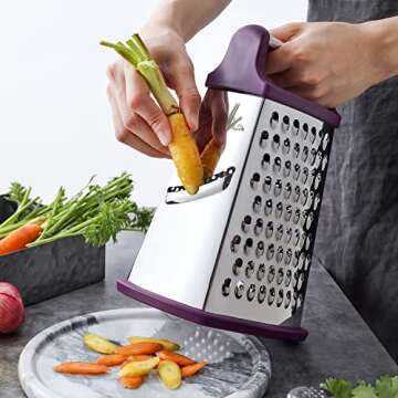 Spring Chef Purple Professional Stainless Steel XL Parmesan Cheese Grater with Handle - Manual Box G...