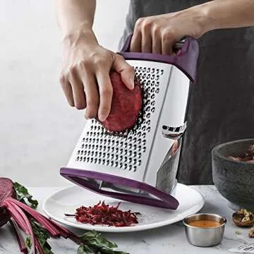 Spring Chef Purple Professional Stainless Steel XL Parmesan Cheese Grater with Handle - Manual Box Grater for Kitchen, 4 Sides, Dishwasher Safe Food Shredder for Vegetable, Potato, Hard Cheese, Carrot